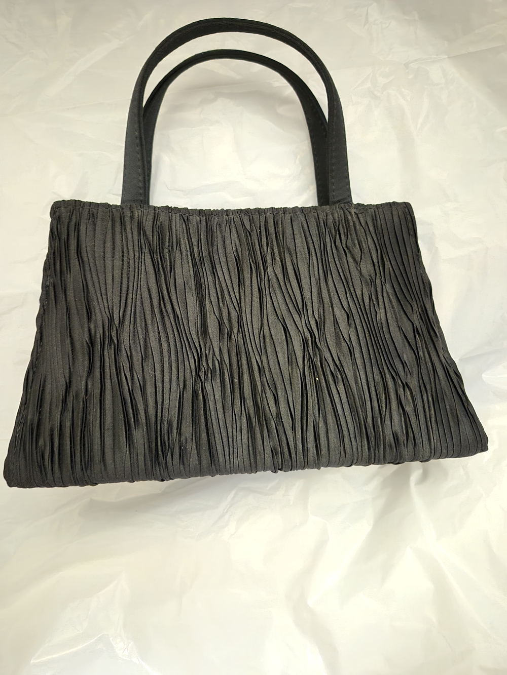 Susan Gail Vintage Black Ruched Satin Handbag - Women's Elegant Tote